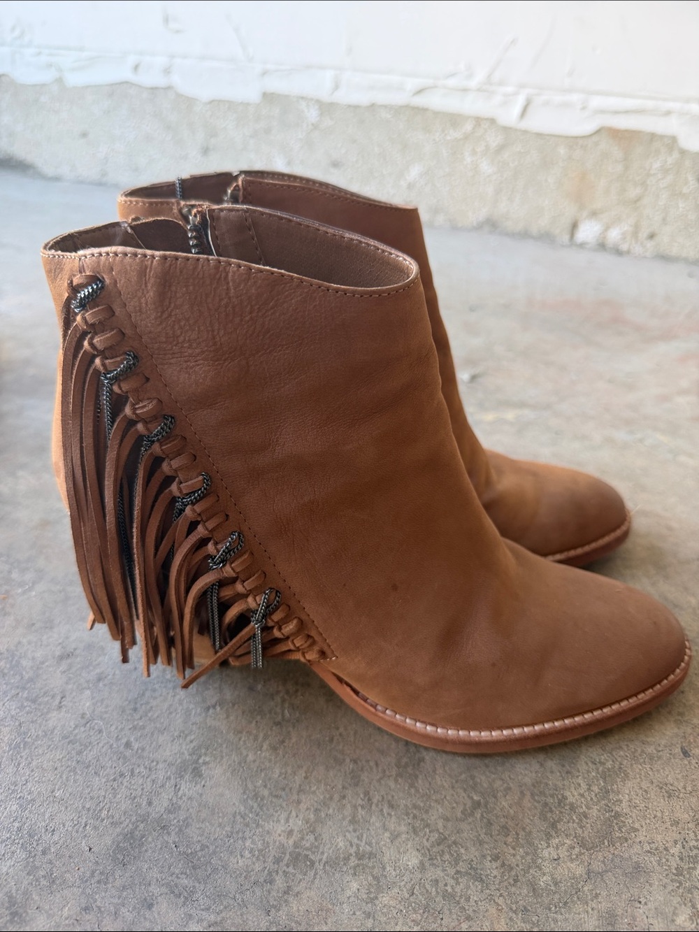 Dolce Vita Brown Fringe Leather Ankle Booties
